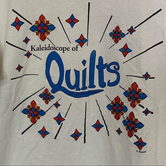 Vintage T-shirt Single Stitch Made in USA Kaleidoscope Quilts Scovern Large - Picture 1 of 5